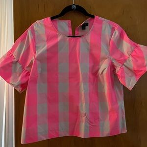 J Crew Buffalo plaid hot pink top